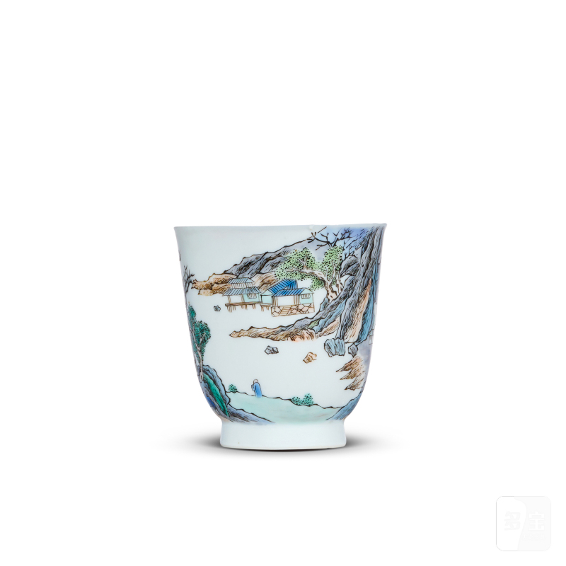 清雍正 五彩山水人物纹杯